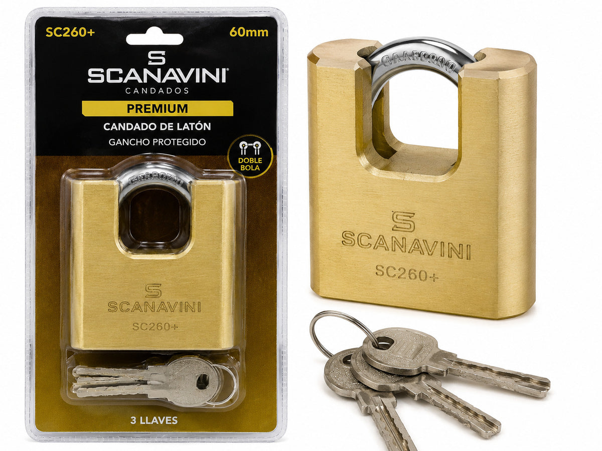 CANDADO LATON 60MM GANCHO PROTEGIDO 3 LLAVES SC260+ SCANAVINI