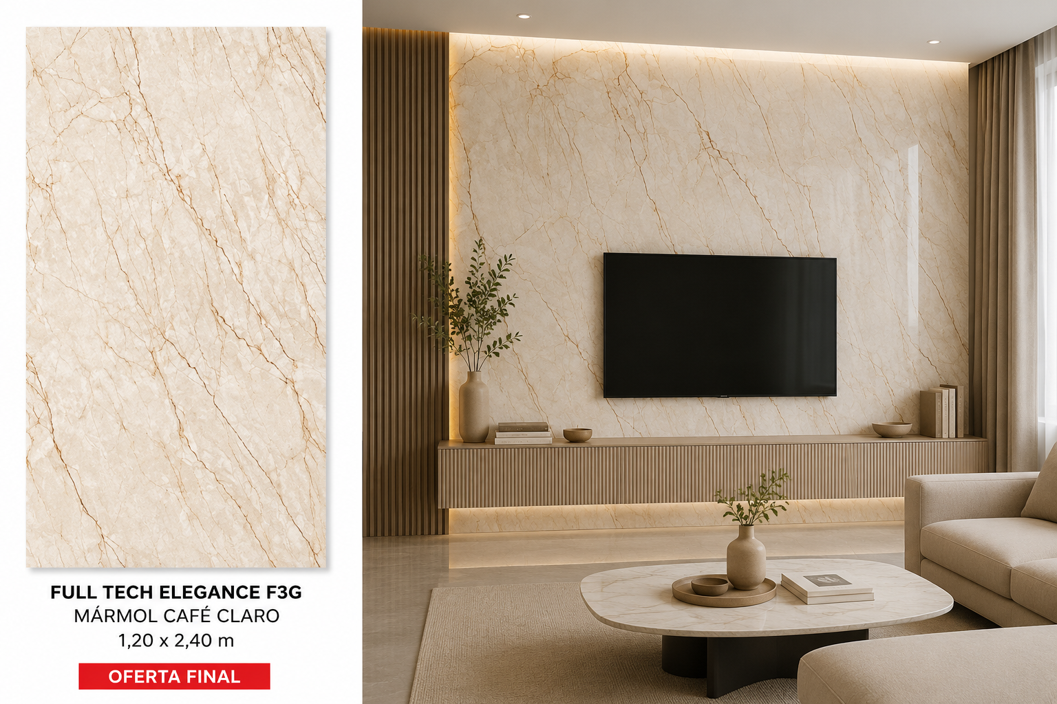FULL TECH ELEGANCE F3G 1,20 X 2,40 MARMOL CAFÉ CLARO OFERTA FINAL