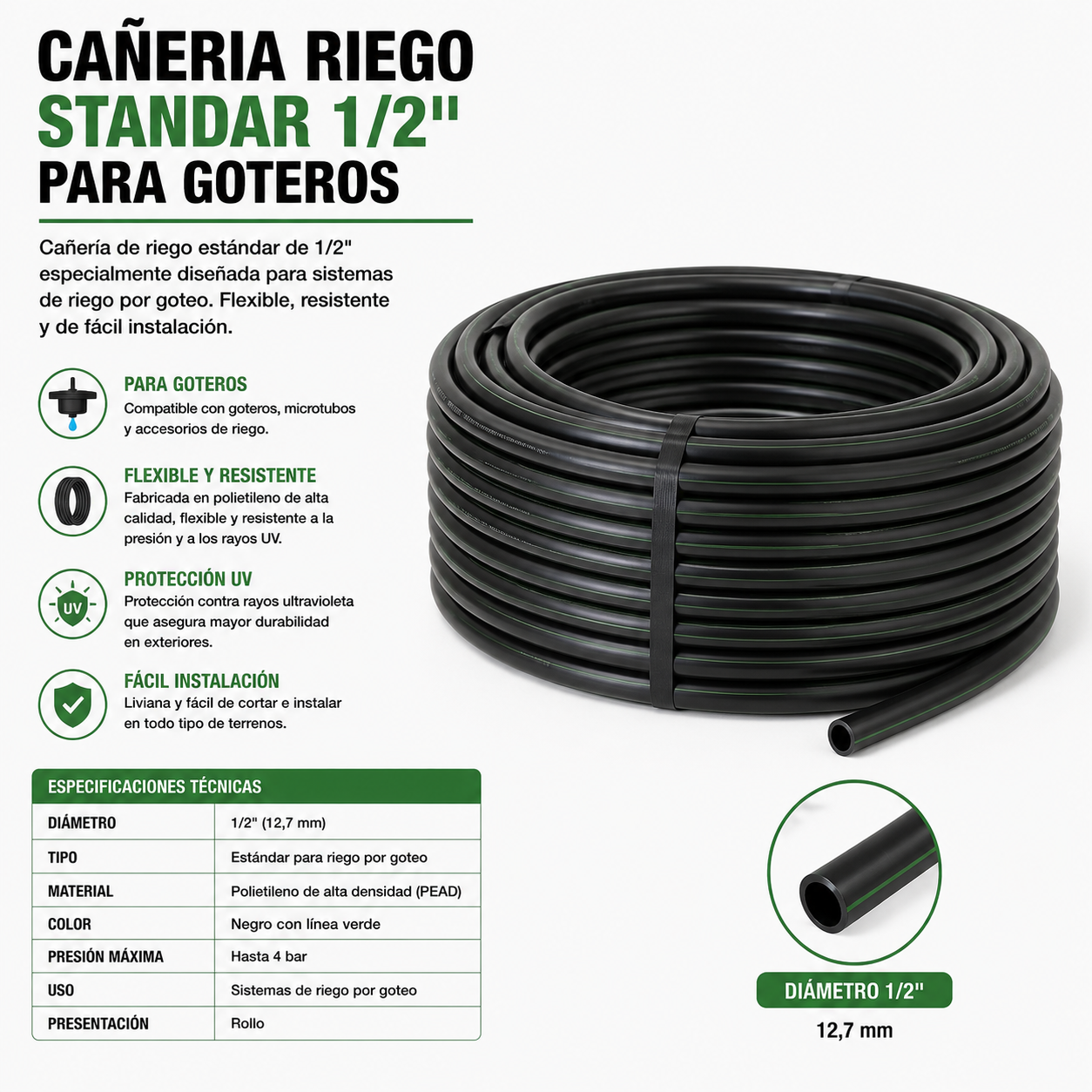 CAÑERIA RIEGO STANDAR 1/2" PARA GOTEROS