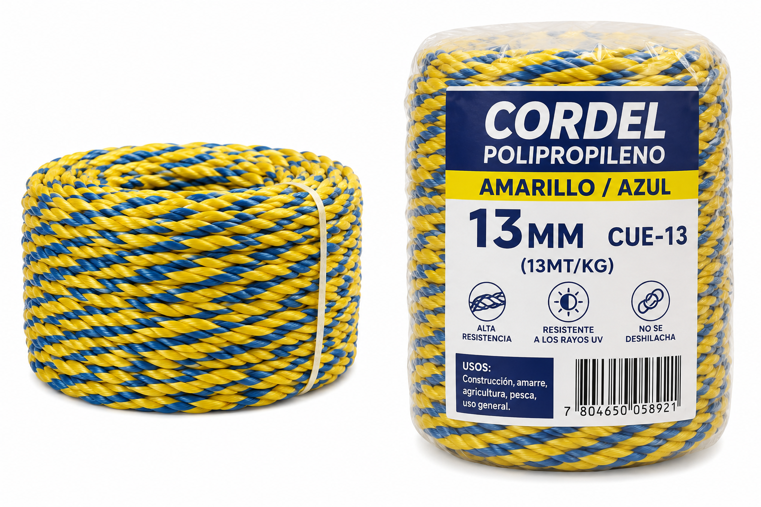 CORDEL POLIPROPILENO AMARILLO/AZUL 13MM CUE-13 (13MT/KG)