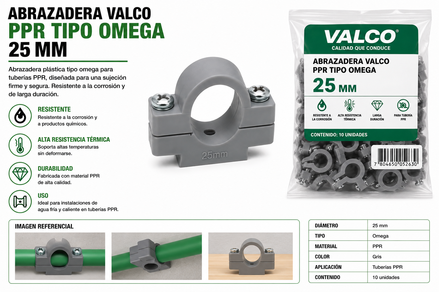 ABRAZADERA VALCO PPR TIPO OMEGA 25 MM