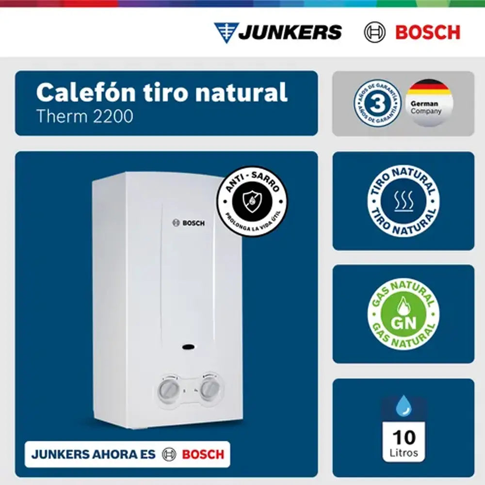 CALEFONT BOSCH/JUNKERS TIRO NATURAL 10 LITROS GAS LICUADO THERM 1500