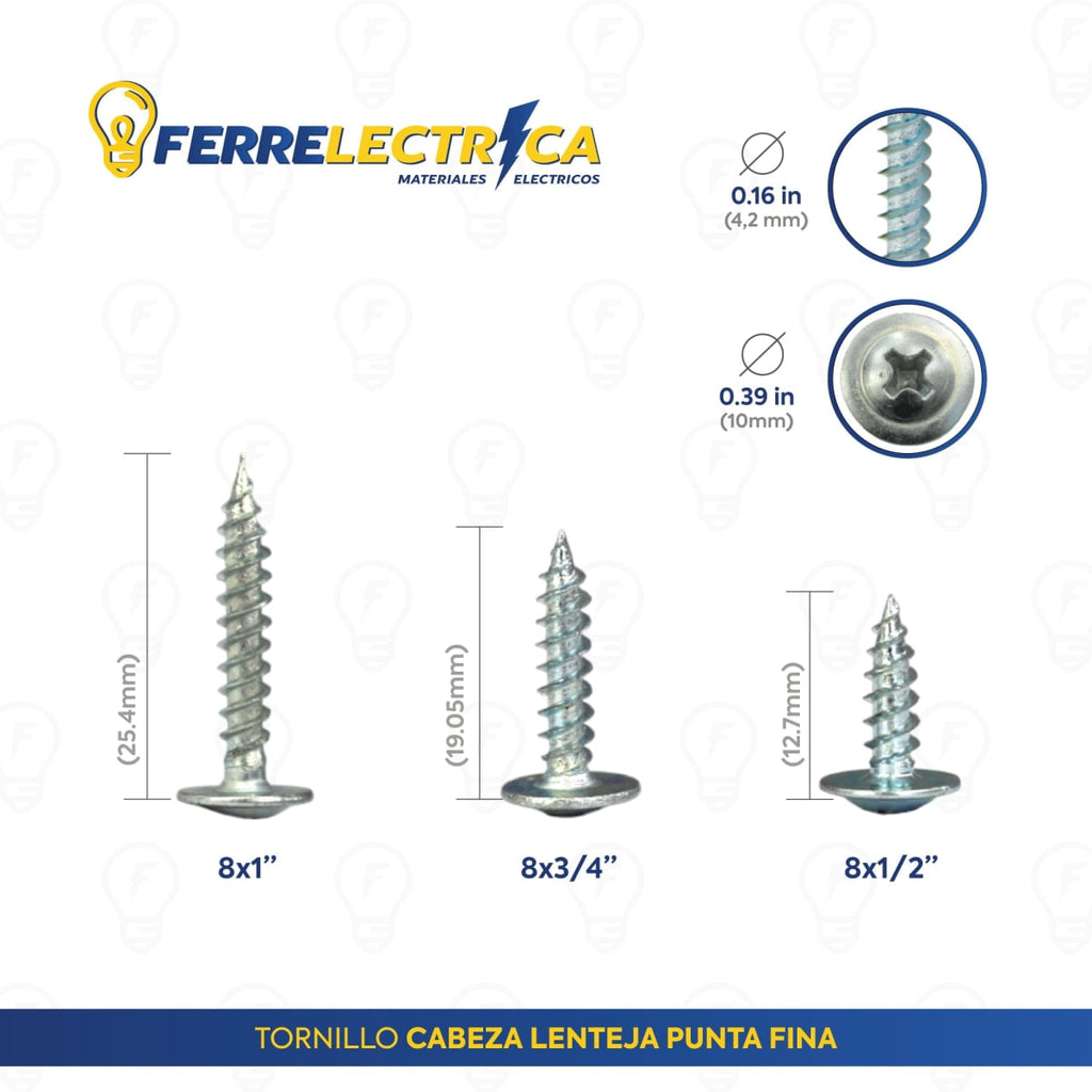 TORNILLO LENTEJA TITAN PUNTA FINA 8X1/2 CAJA 100 UN