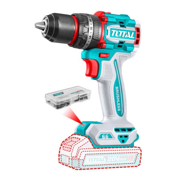 TALADRO PERCUTOR INALÁMBRICO TOTAL 13MM 66NM 20V 2 BATERÍAS + CARGADOR